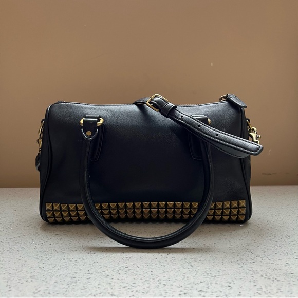 COACH Black Rowan Crossgrain Leather Crossbody Boston Gold Studs Purse Bag - Picture 7 of 13